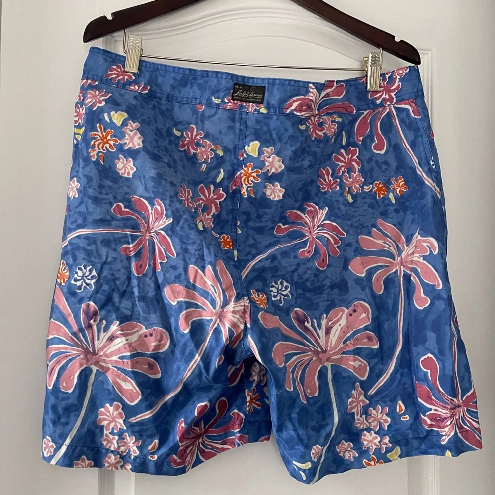 Polo Ralph Lauren Traveler Swim Trunks Tropical Palm Floral Blue Size 36